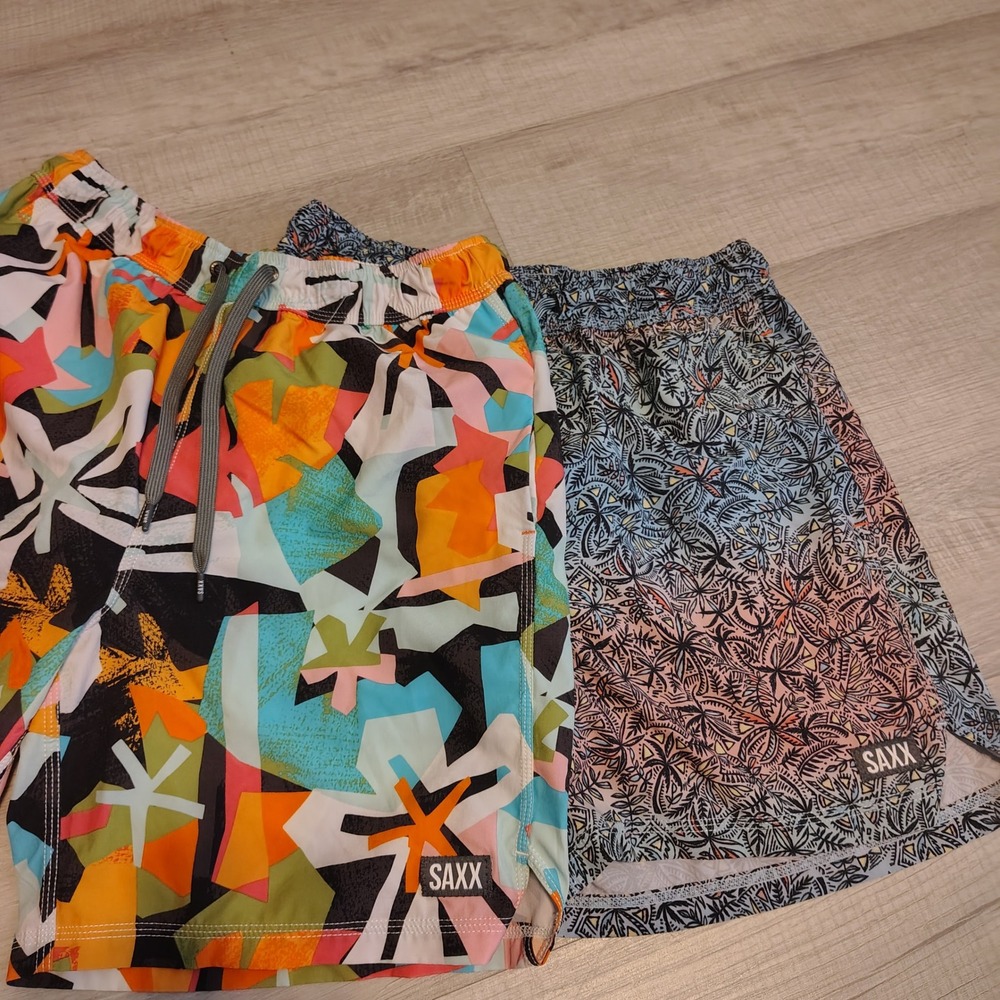 SAXX Oh Buoy 2N1 Volley 5 Swim Shorts Lot of 2 Mens Medium BallPark Pouch Print
